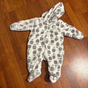 Carter's Gray Penguin Print Footed Bunting